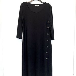 Serengeti Button Detail Black Midi Sheath Dress M/L